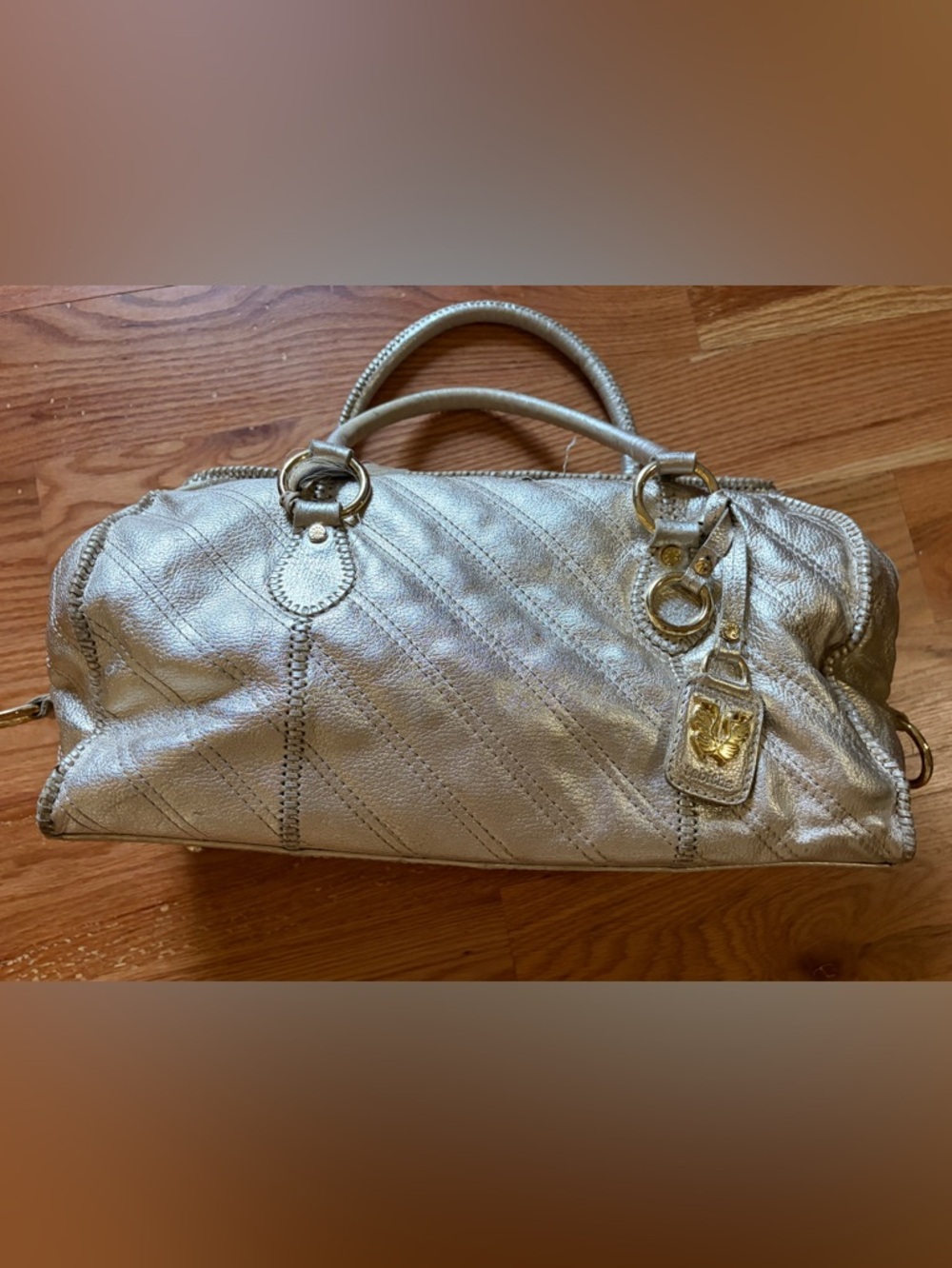 Tabitha Metallic Gold Quilted Satchel Leather - Picture 2 of 6